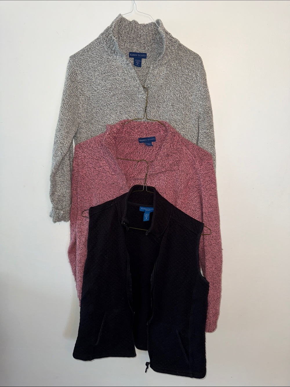 Karen Scott Womens Bundle 3Marled Sweaters‎ and 1 Quilted Zip Vest Size S M